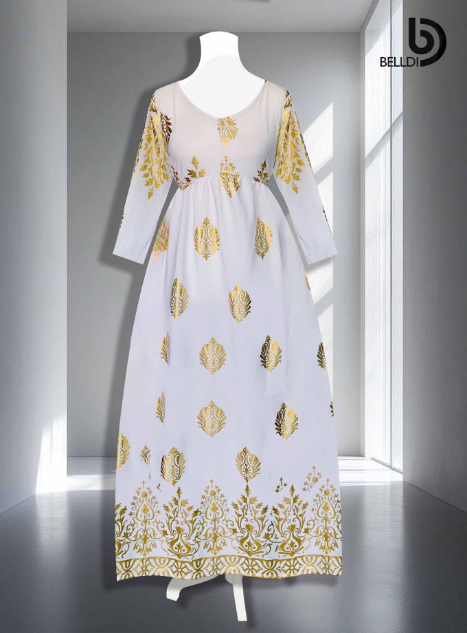 V NECK LONG SLEEVE LONG DRESS