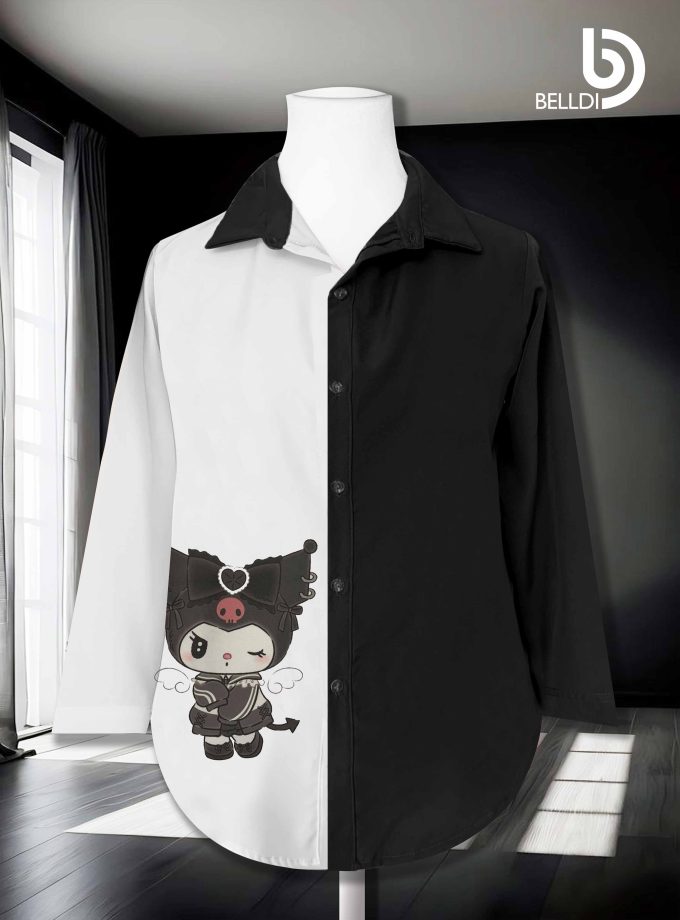 TWO TONE LONG SLEEVE PRINTED  BLOUSE
