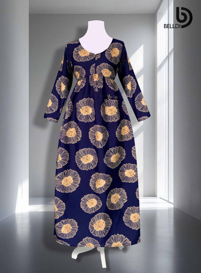 V NECK LONG SLEEVE LONG DRESS