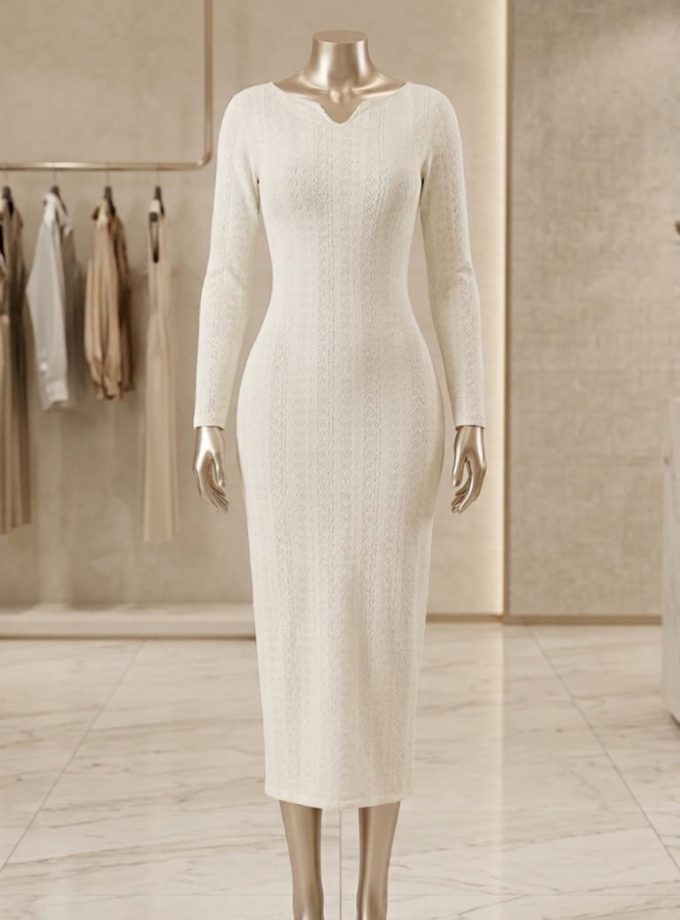 V NECK LONG SLEEVE SIMPLE CASUAL DRESS