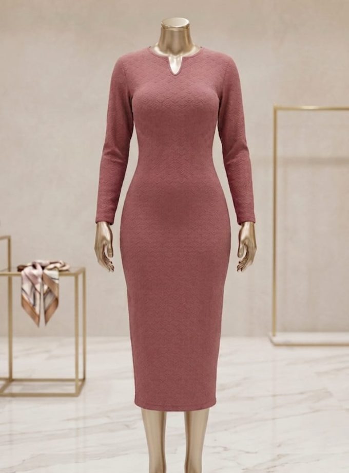 V NECK LONG SLEEVE SIMPLE CASUAL DRESS