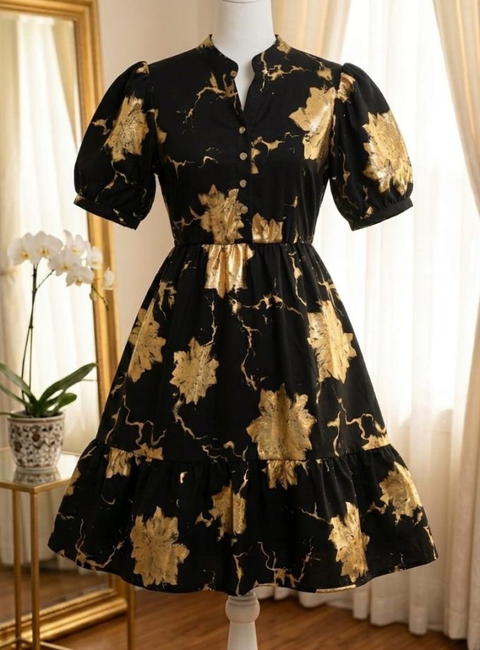 MANDARIN COLLAR FRONT BUTTON SHORT DRESS
