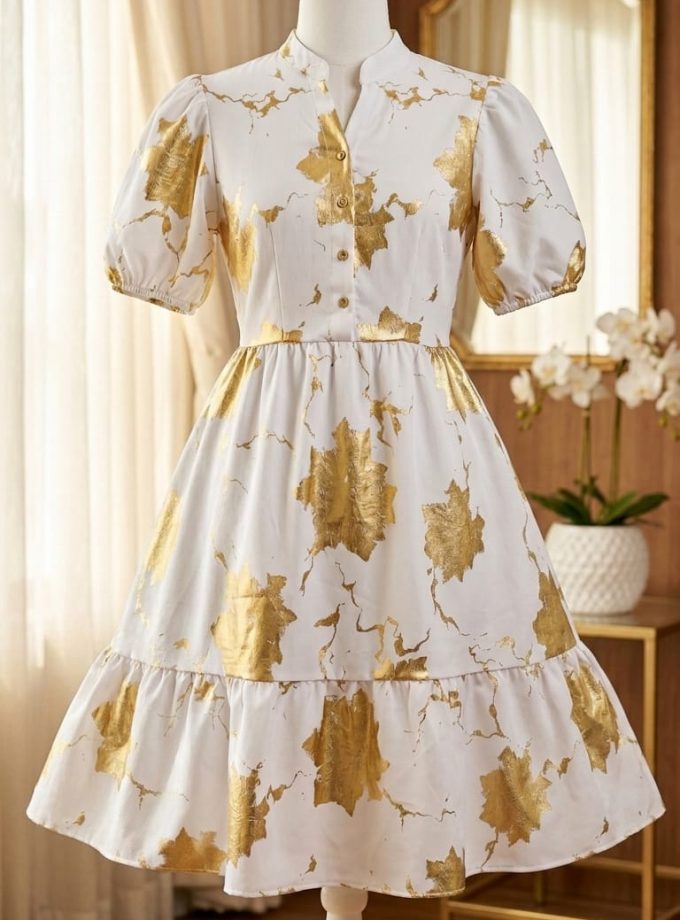MANDARIN COLLAR FRONT BUTTON SHORT DRESS