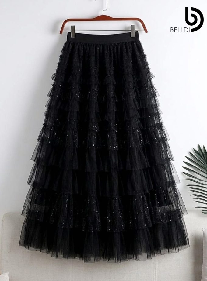 TIERED TULLE MAXI SKIRT