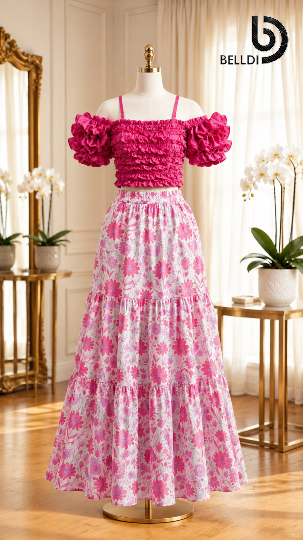 PINK FLORAL OFF-SHOULDER MAXI DRESS