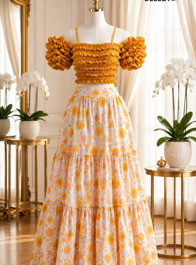YELLOW FLORAL OFF-SHOULDER MAXI DRESS
