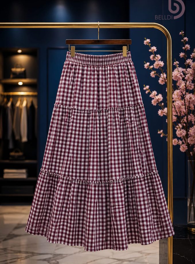 CHECKERED TIRED MAXI SKIRT
