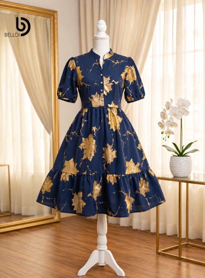 MANDARIN COLLAR FRONT BUTTON SHORT DRESS