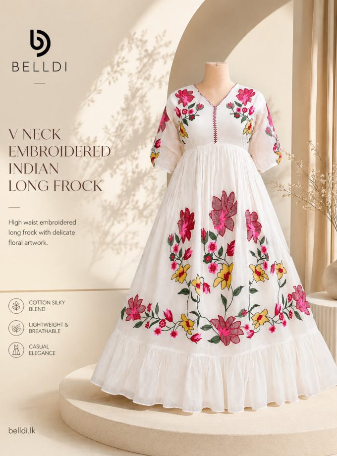 V NECK EMBROIDERED INDIAN LONG FROCK