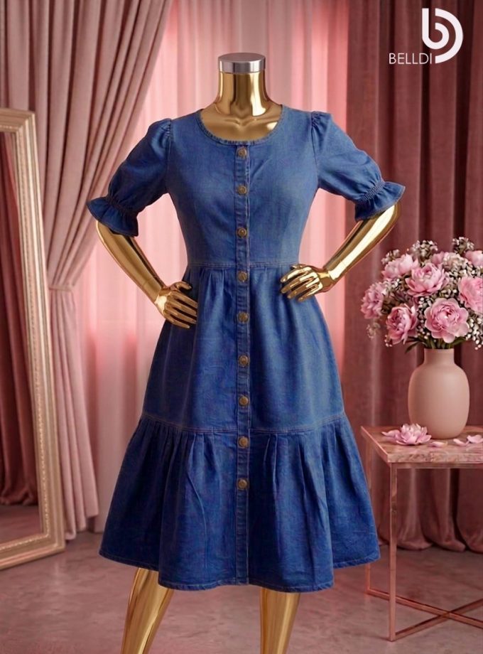 DENIM BUTTON FRONT MIDI DRESS