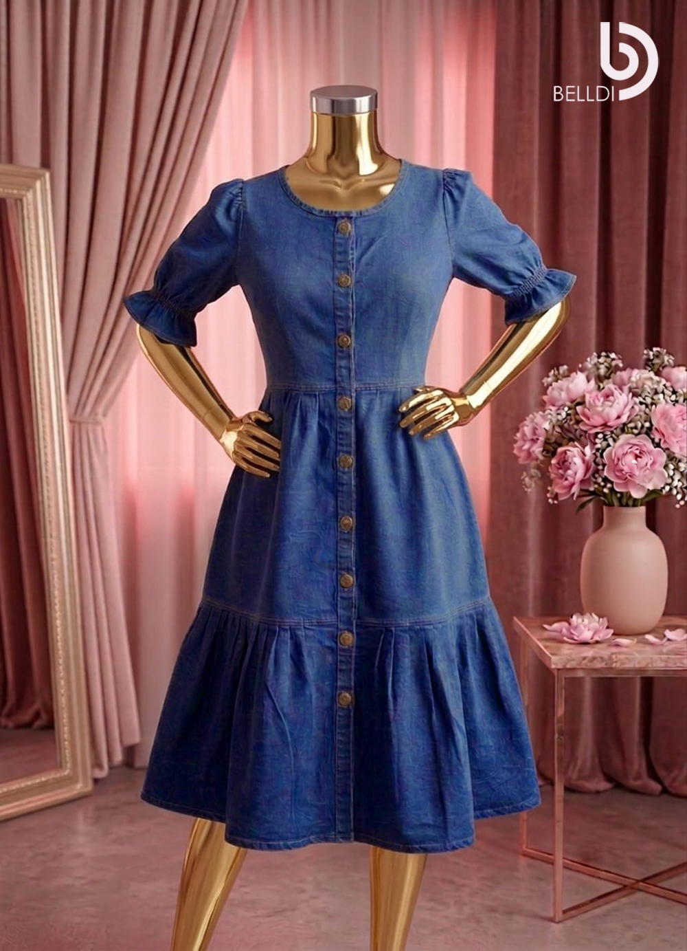 DENIM BUTTON FRONT MIDI DRESS - Image 3