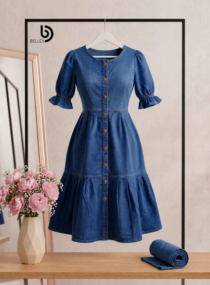 DENIM BUTTON FRONT MIDI DRESS