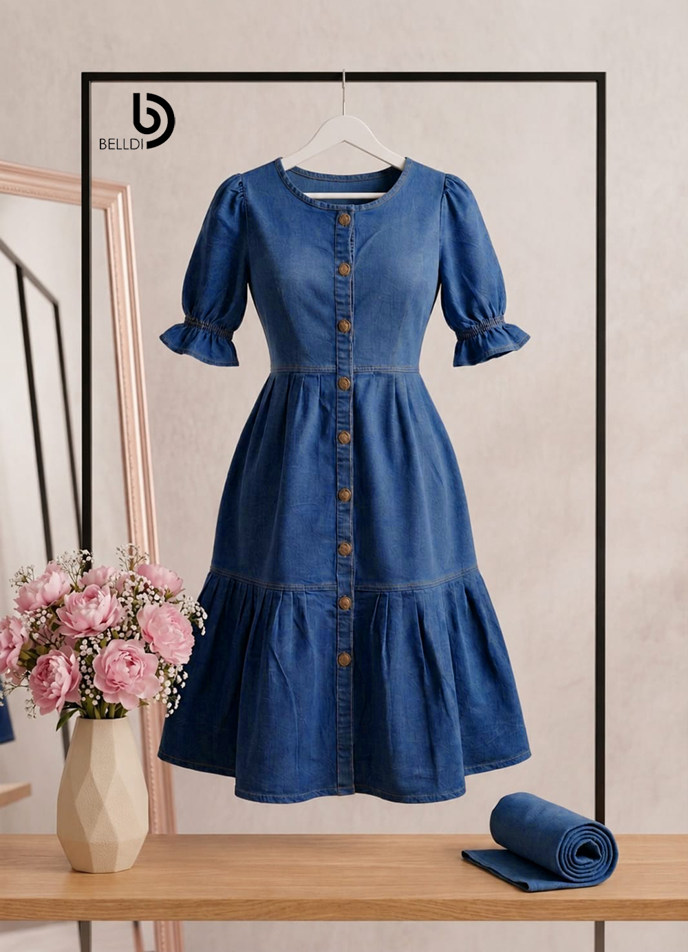 DENIM BUTTON FRONT MIDI DRESS - Image 2