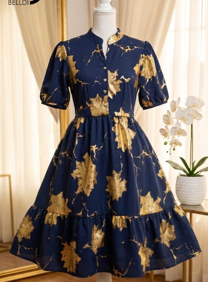 MANDARIN COLLAR FRONT BUTTON SHORT DRESS