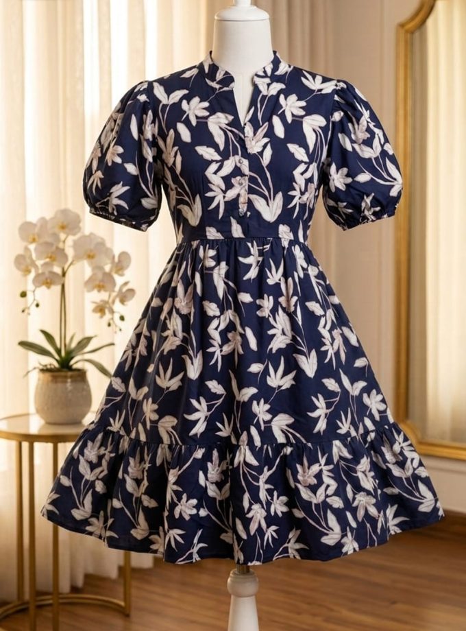 MANDARIN COLLAR FRONT BUTTON SHORT DRESS