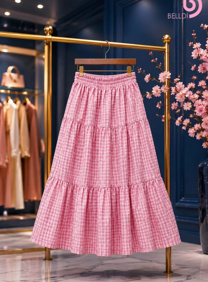CHECKERED TIRED MAXI SKIRT