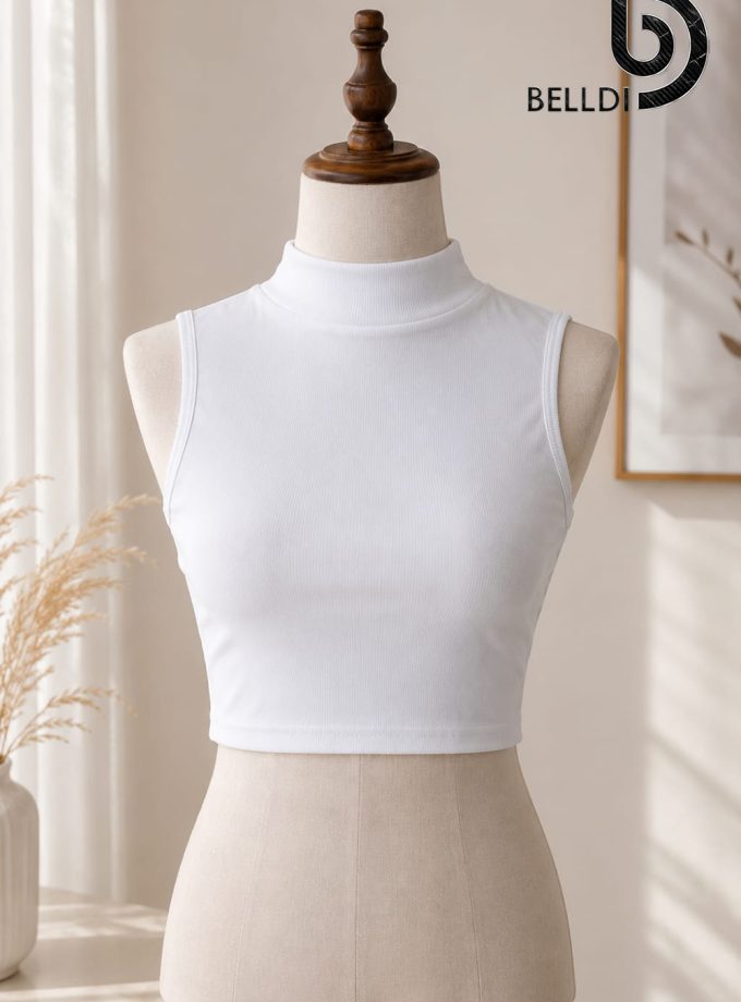 WHITE HIGH NECK CROP TOP