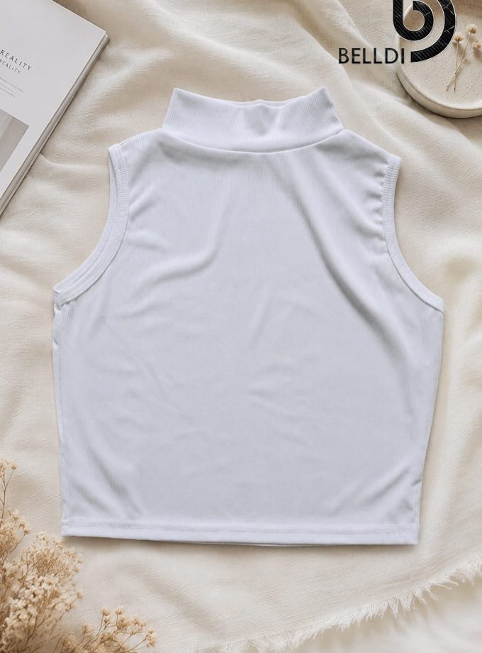 WHITE HIGH NECK CROP TOP