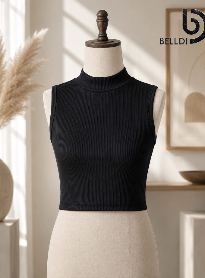 BLACK HIGH NECK CROP TOP
