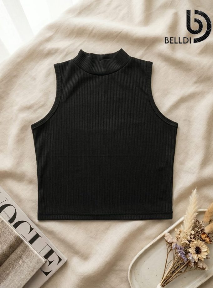 BLACK HIGH NECK CROP TOP