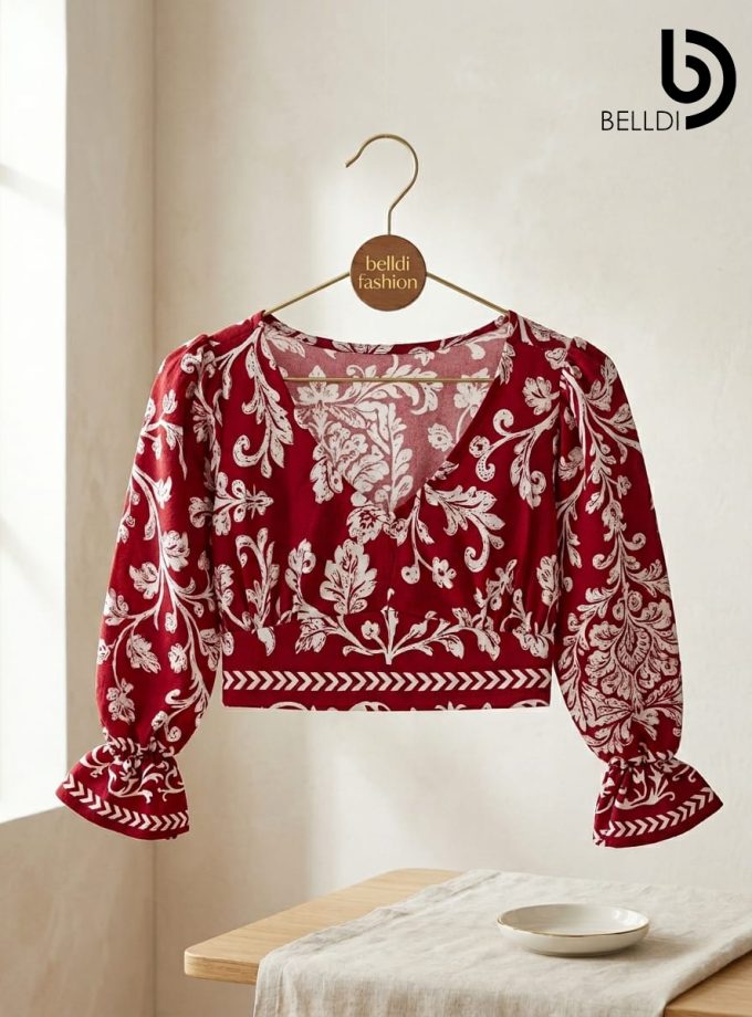 V NECK LONG SLEEVE CROP TOP
