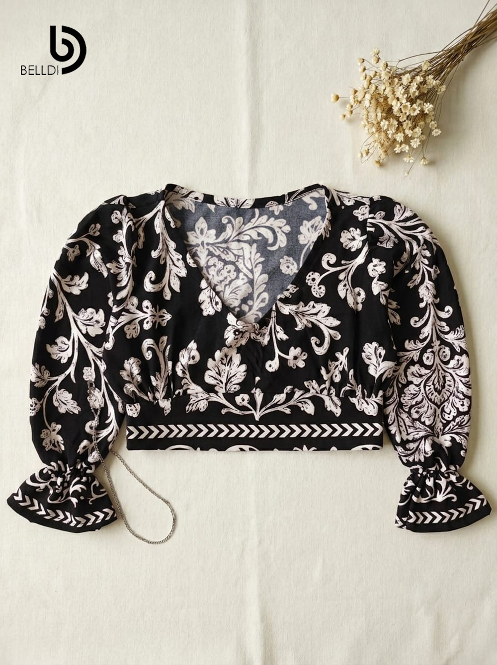 V NECK LONG SLEEVE CROP TOP - Image 2