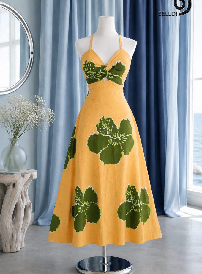 HALTER NECK FLORAL YELLOW & GREEN FROCK