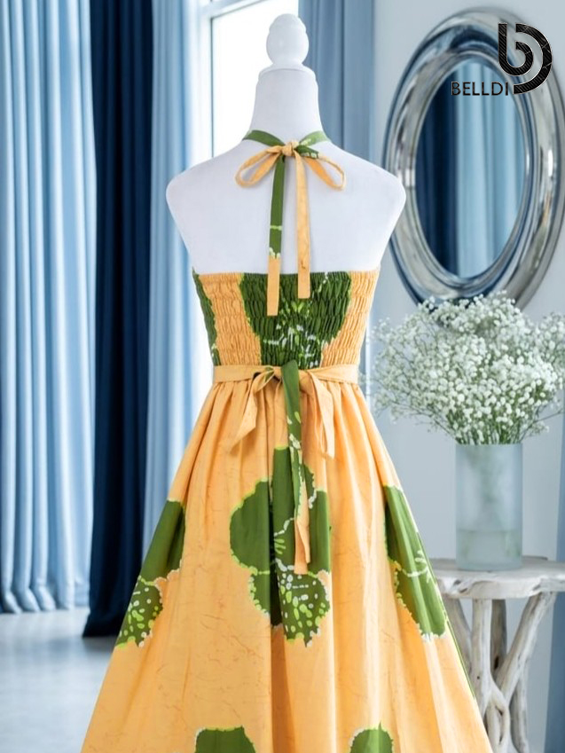 HALTER NECK FLORAL YELLOW & GREEN FROCK