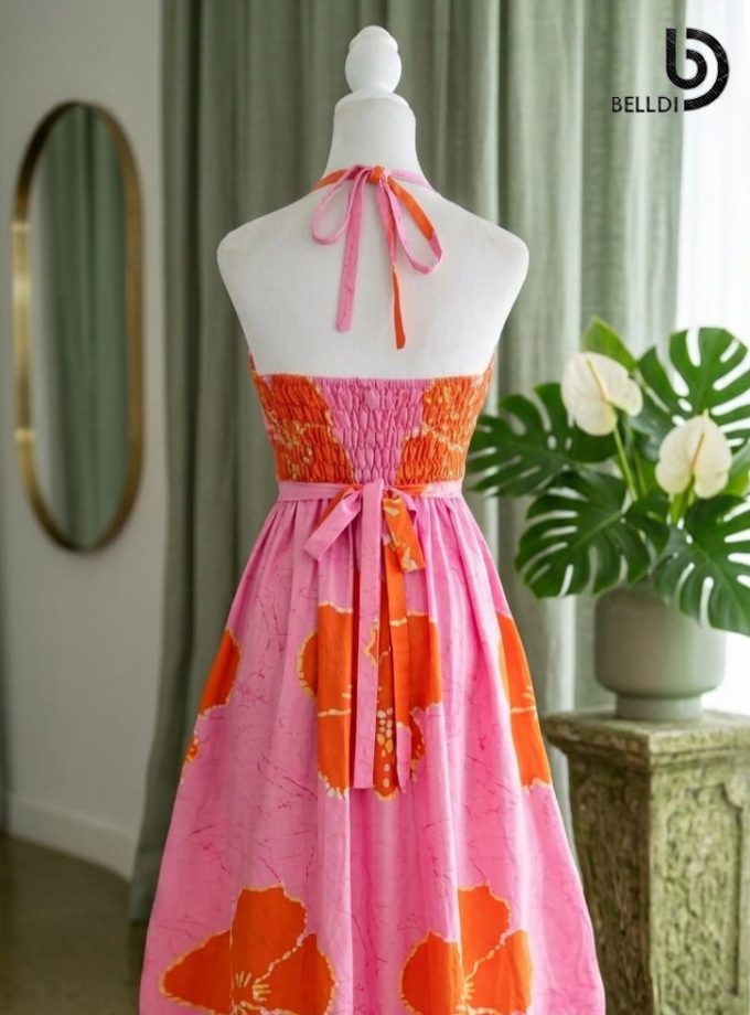 HALTER NECK FLORAL PINK & ORANGE FROCK