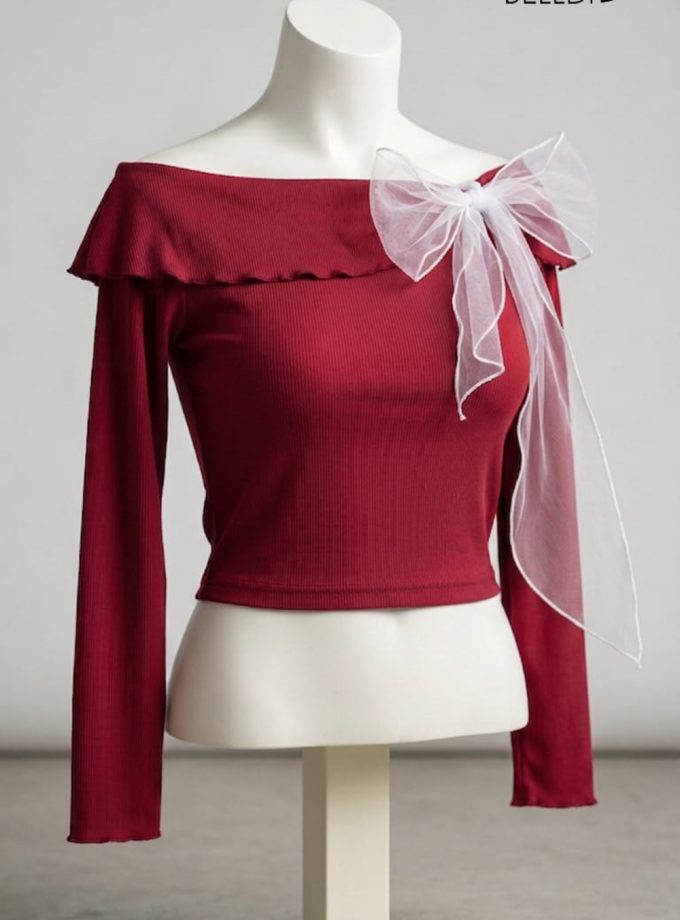 LONG SLEEVE CROP TOP WITH BOW