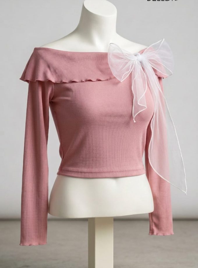 LONG SLEEVE CROP TOP WITH BOW