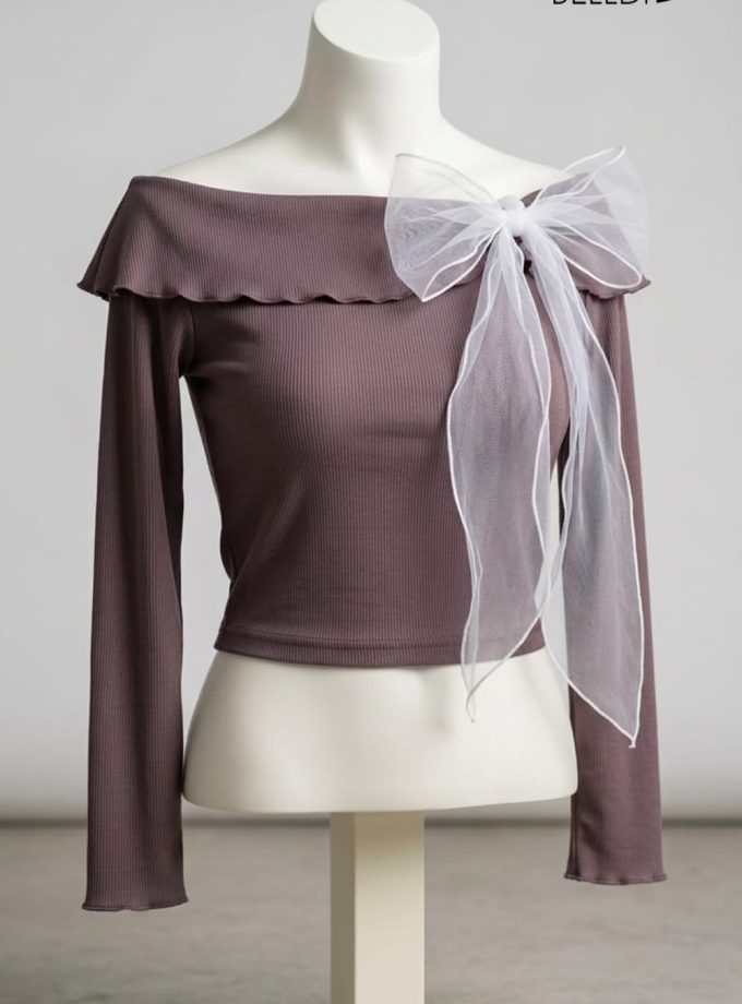 LONG SLEEVE CROP TOP WITH BOW