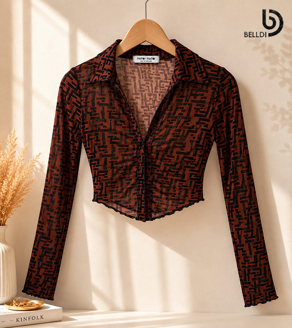 LONG SLEEVE BROWN COLOUR CROP TOP