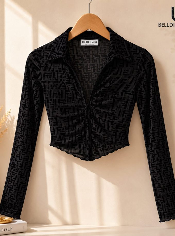 LONG SLEEVE BLACK COLOUR CROP TOP