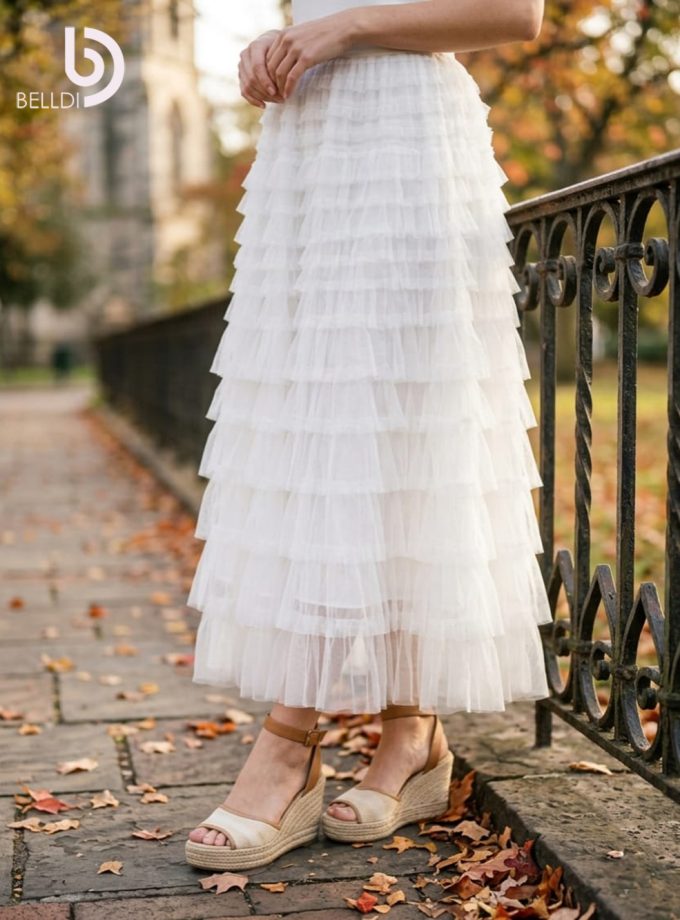 TIERED TULLE MAXI SKIRT