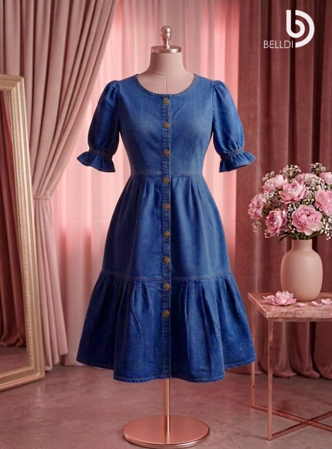 DENIM BUTTON FRONT MIDI DRESS