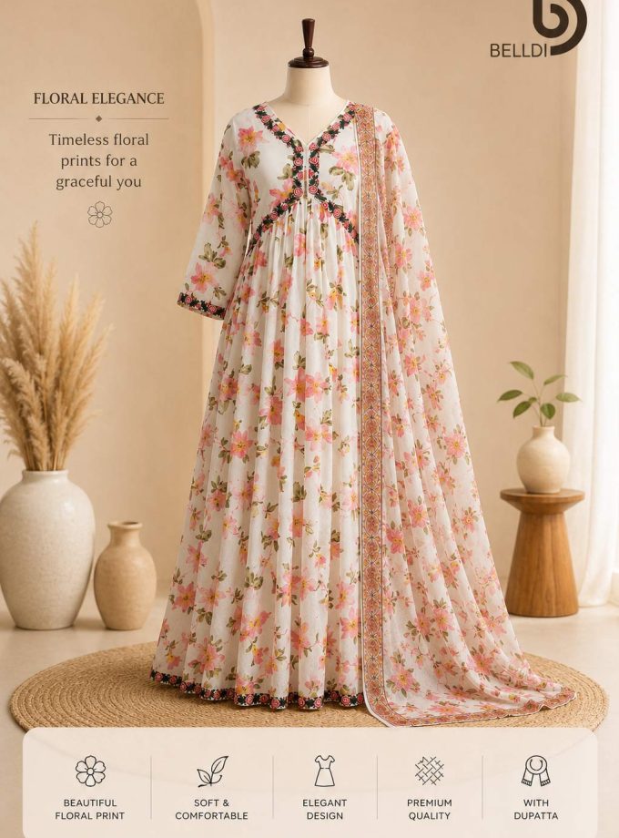 FLORAL PRINTED SALWAR DRESS WITH SHAWL