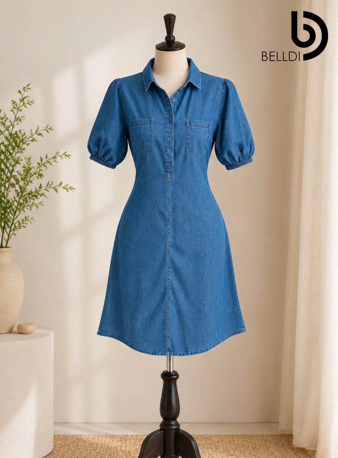 DENIM PUFF SLEEVE SHIRT DRESS
