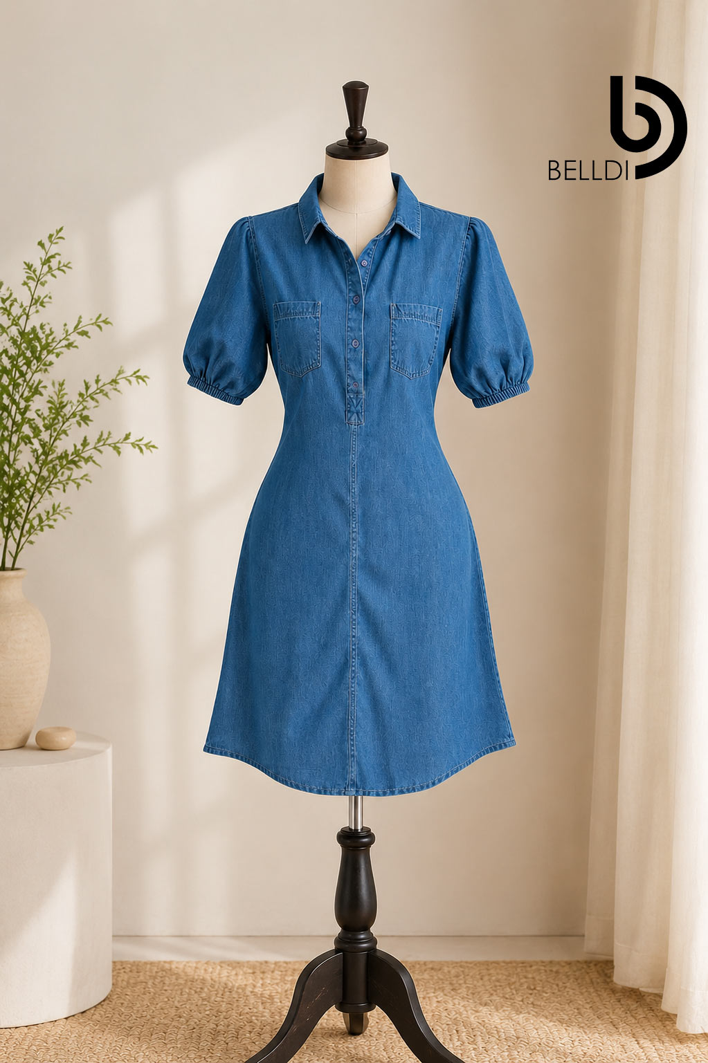 DENIM PUFF SLEEVE SHIRT DRESS - Image 2