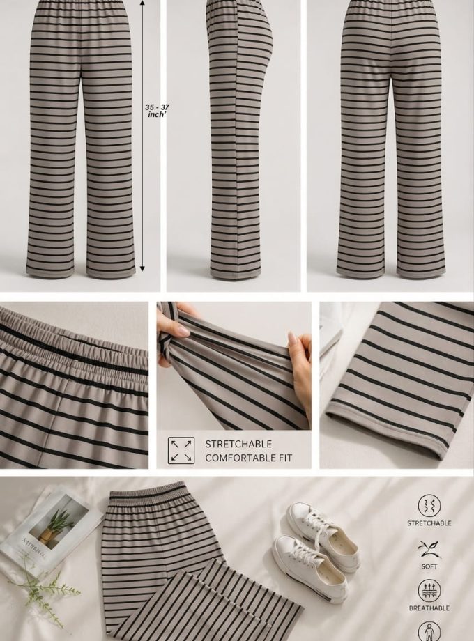 BEIGE & BLACK STRIPED STRETCH PANT
