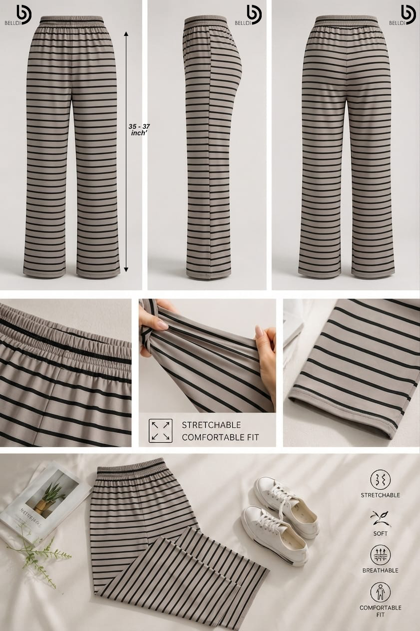 BEIGE & BLACK STRIPED STRETCH PANT - Image 2