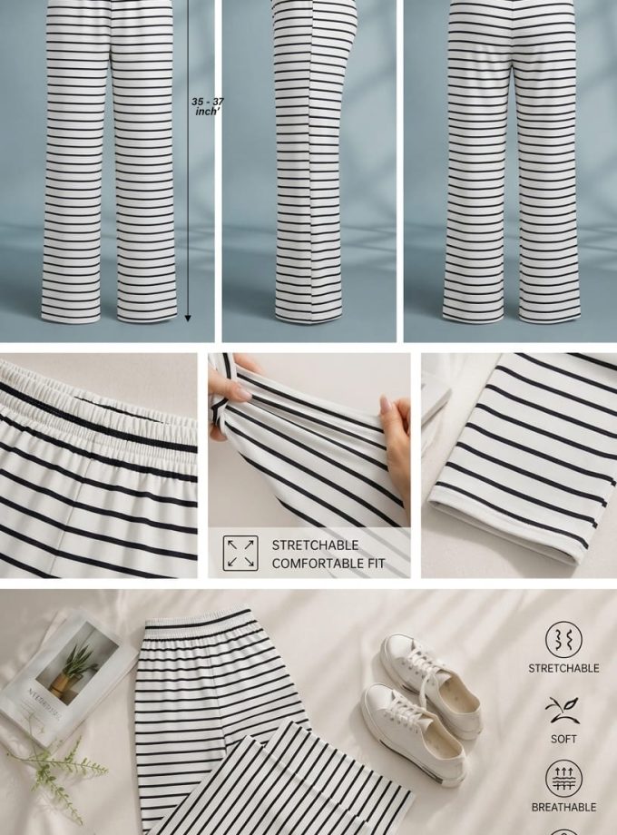 WHITE & BLACK STRIPED STRETCH PANT