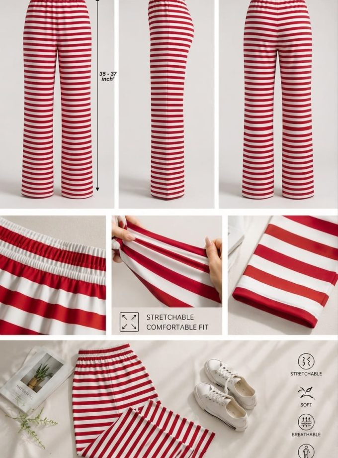 RED & WHITE STRIPED STRETCH PANT