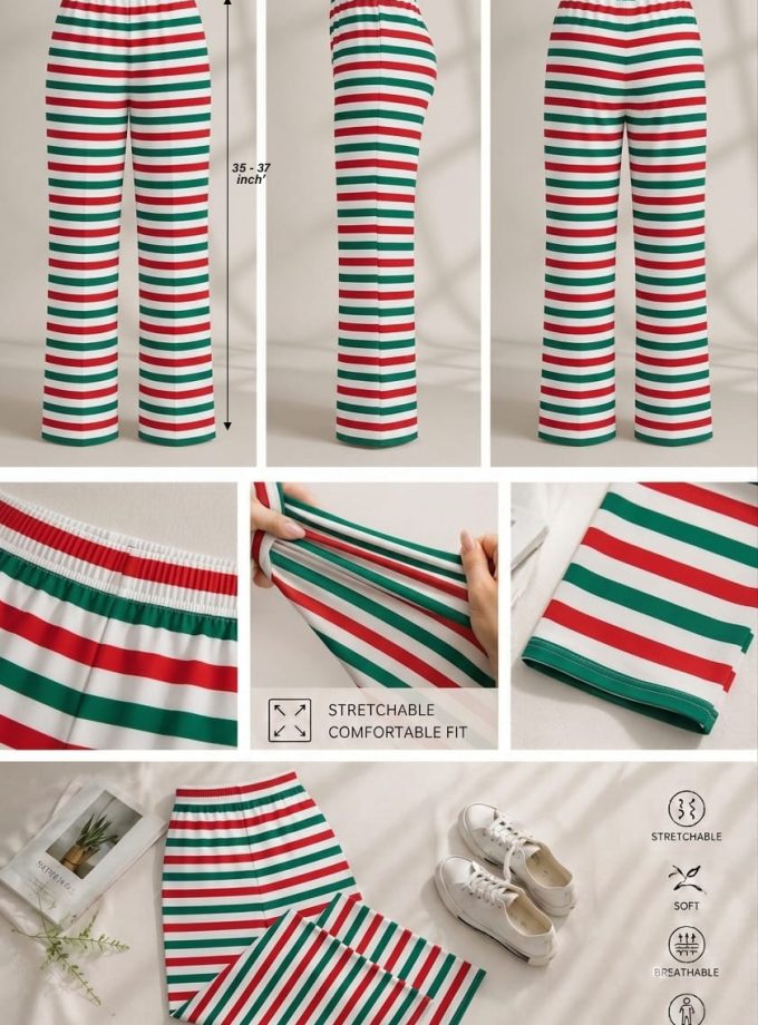 RED & GREEN STRIPED STRETCH PANT