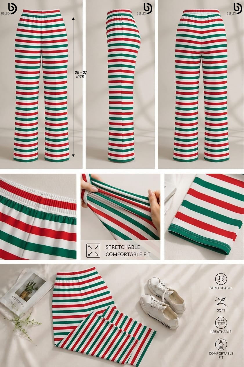 RED & GREEN STRIPED STRETCH PANT - Image 2