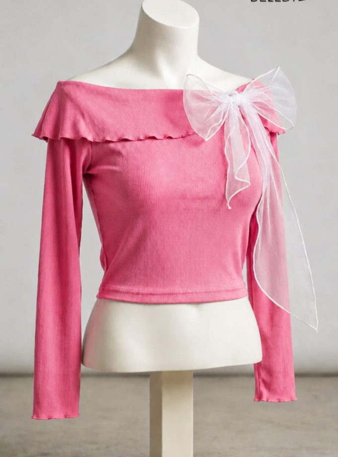 LONG SLEEVE CROP TOP WITH BOW