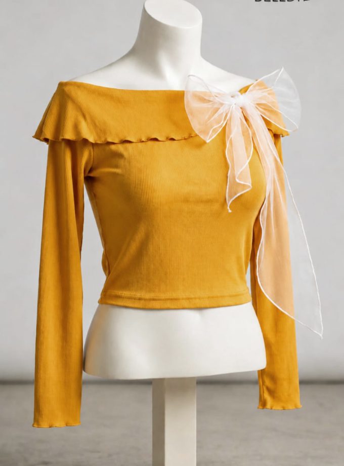 LONG SLEEVE CROP TOP WITH BOW