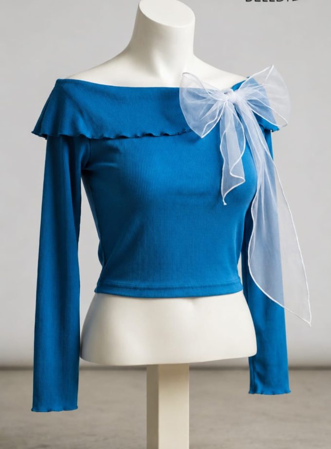 LONG SLEEVE CROP TOP WITH BOW