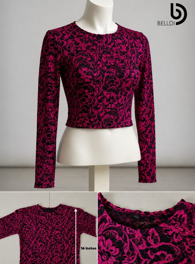 LACE LONG SLEEVE PINK CROP TOP