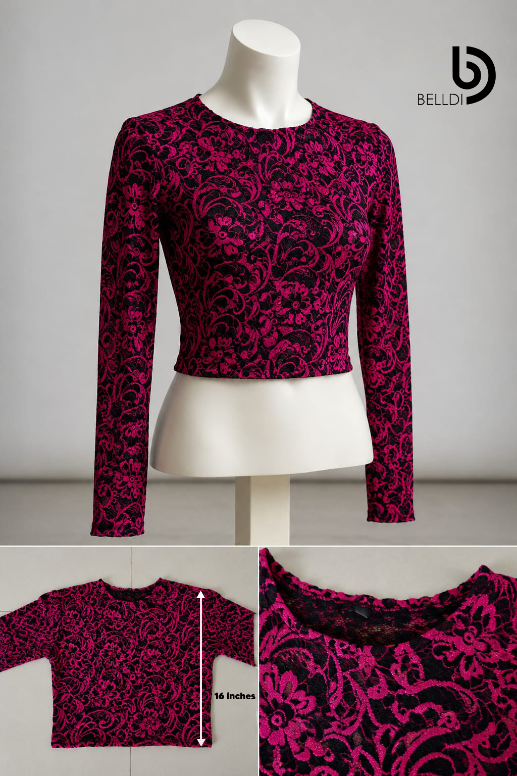 LACE LONG SLEEVE PINK CROP TOP